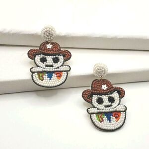 NEW COWBOY SKELETON BOO RICE BEAD HALLOWEEN EARRINGS